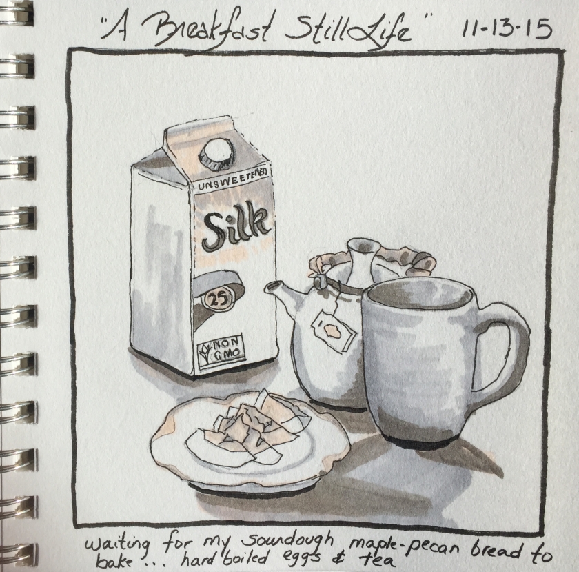 "Breakfast Still Life"  copyright Cheri Isgreen pen on paper  6" x 6"